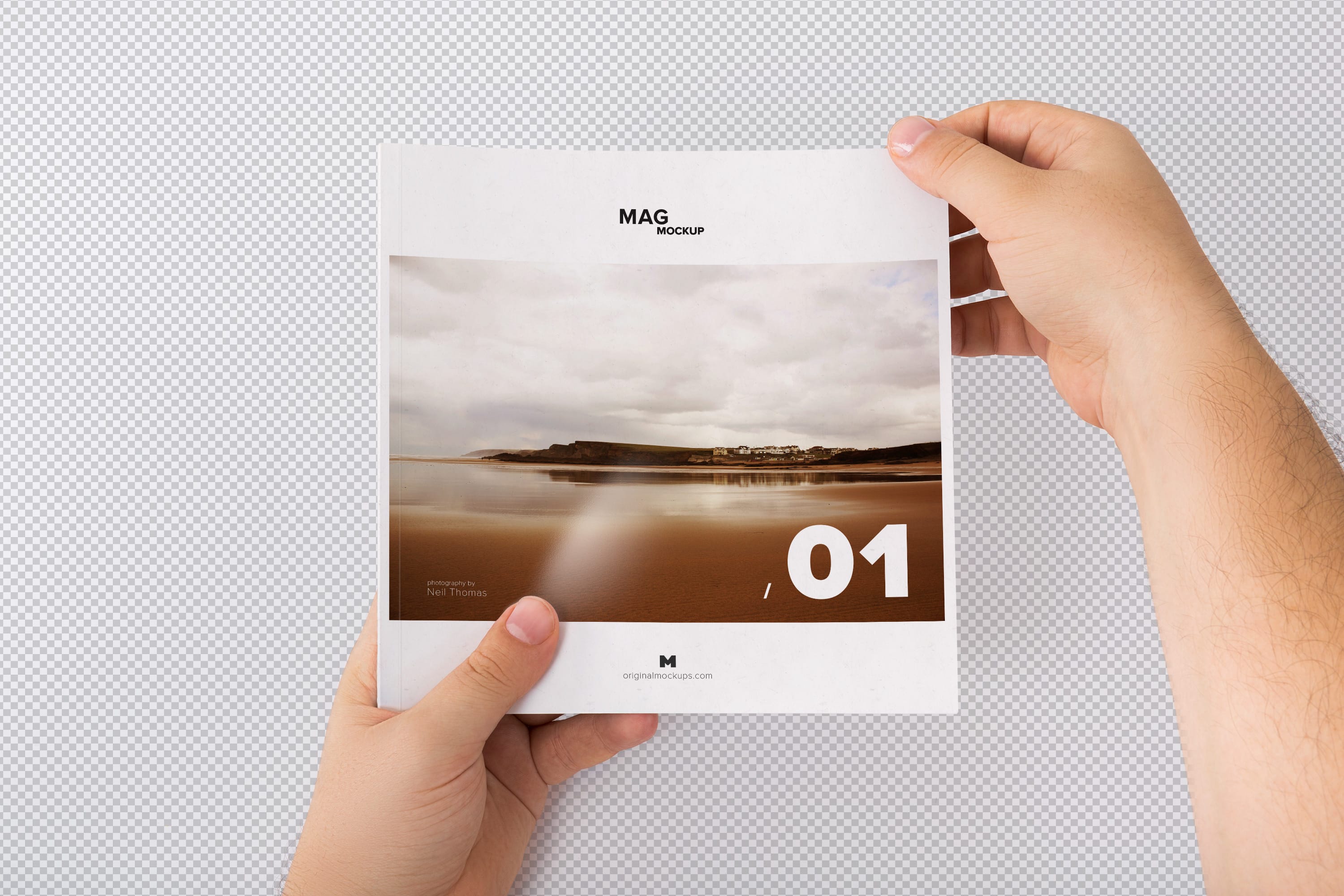 手持方形杂志封面设计预览样机01 Holding Closed Square Magazine Mockup 01插图(1)