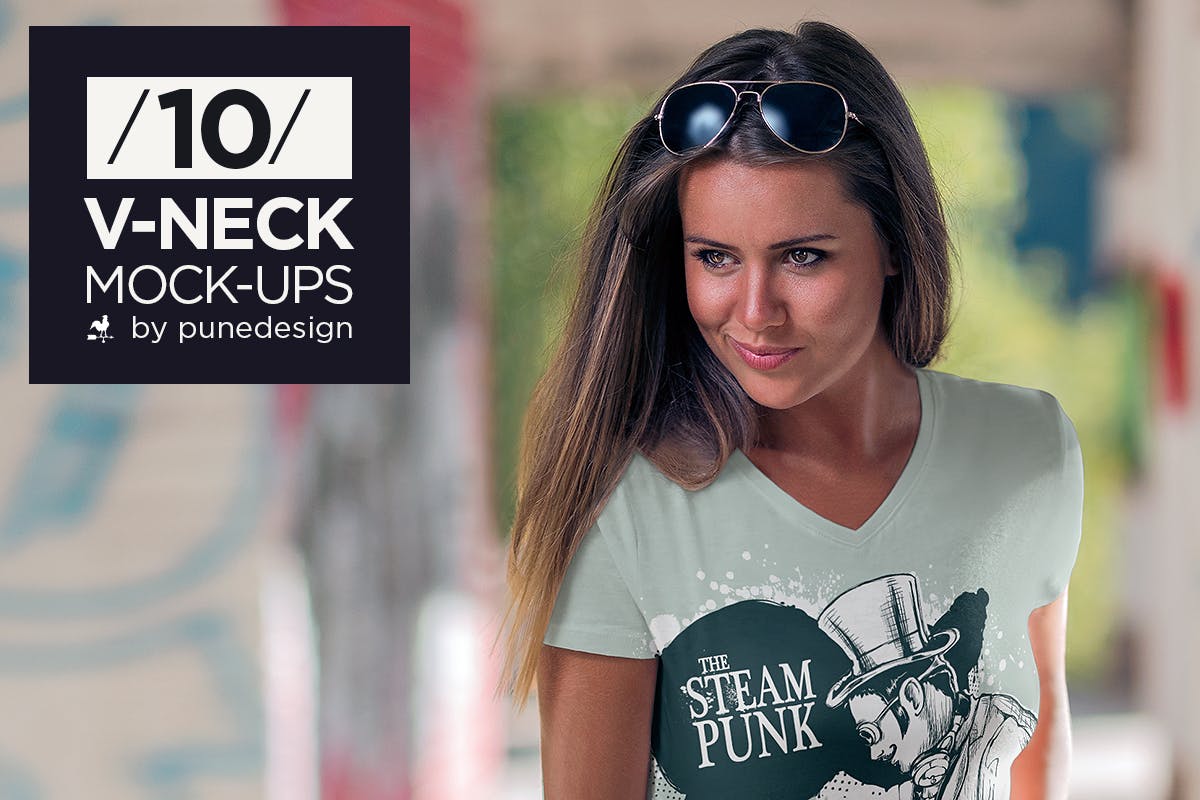 时尚服装V领T恤样机 V-Neck T-Shirt Mock-Up插图