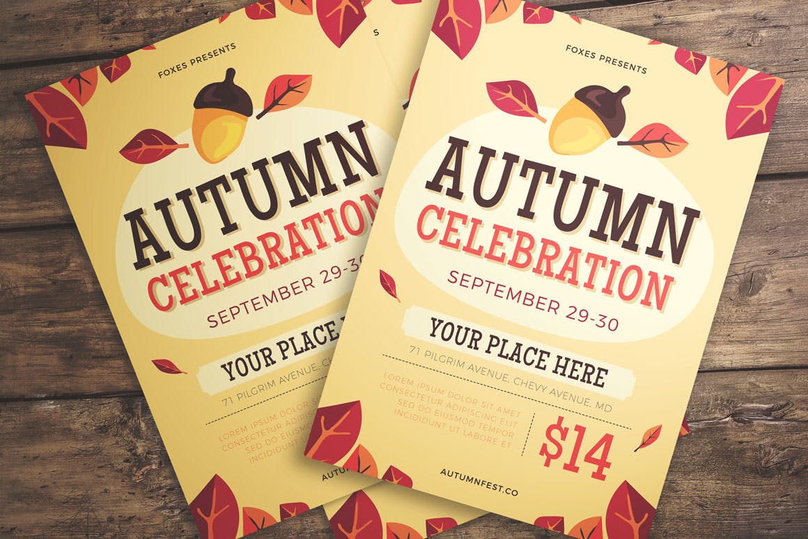 秋季丰收季节庆典活动海报传单模板 Autumn Celebration Flyer插图(1)