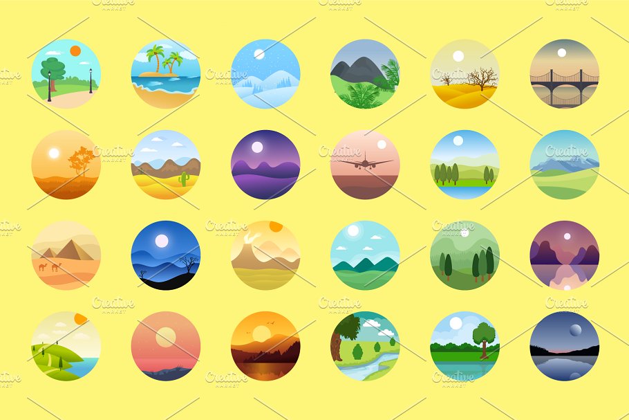 176个扁平风圆形风景图标 176 Flat Rounded Landscape Icons插图(3)