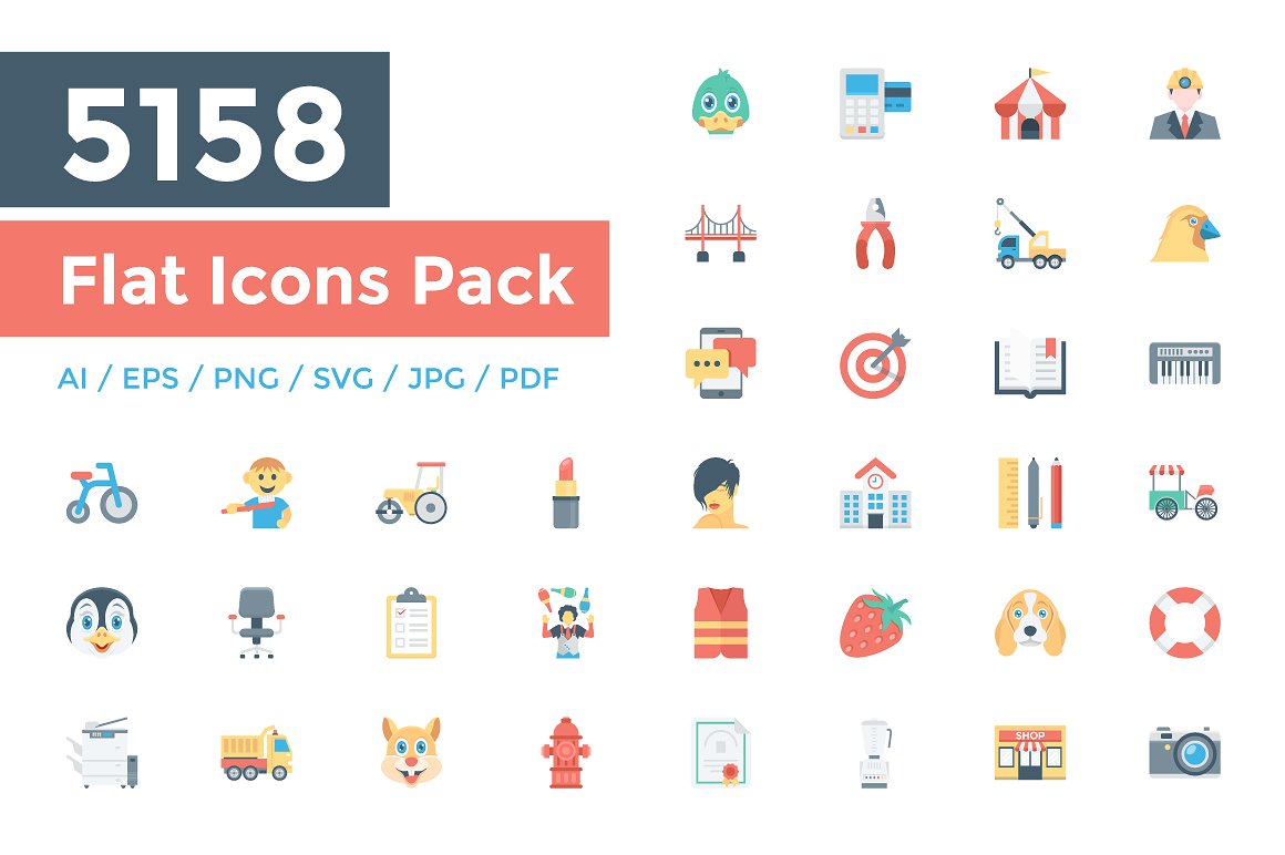 5158枚扁平风格图标量贩装 5158 Flat Icons Pack插图