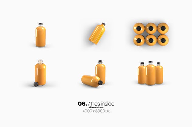 冷榨汁玻璃瓶饮料瓶外观包装样机 Cold Pressed Juice Glass Bottle Mockup插图(8)