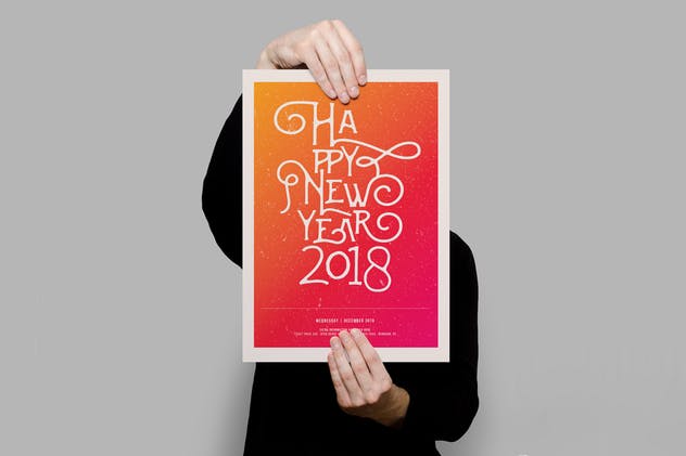 手写英文字体新年海报设计模板 Happy New Year 2018 Flyer插图4