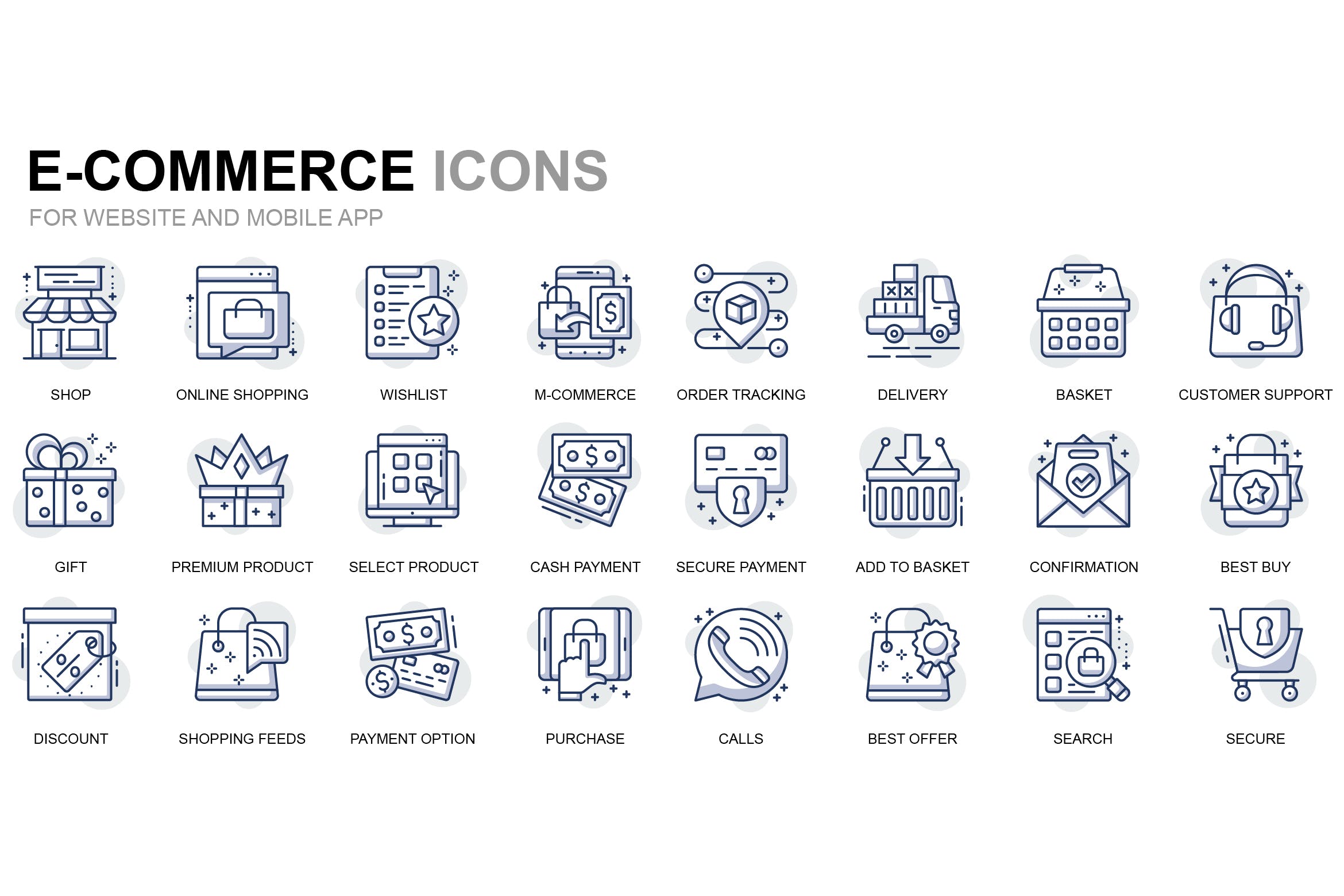 电子商务&购物主题细线图标素材 E-Commerce and Shopping Thin Line Icons插图