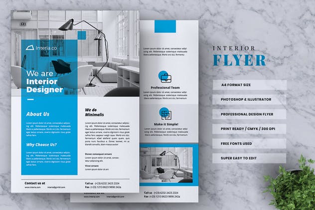 室内装修设计策划公司传单设计模板v2 Interior Design Flyer Vol. 02插图1