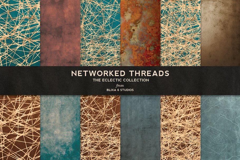 黄金网线线条背景素材 Networked Threads: Gold Backgrounds插图