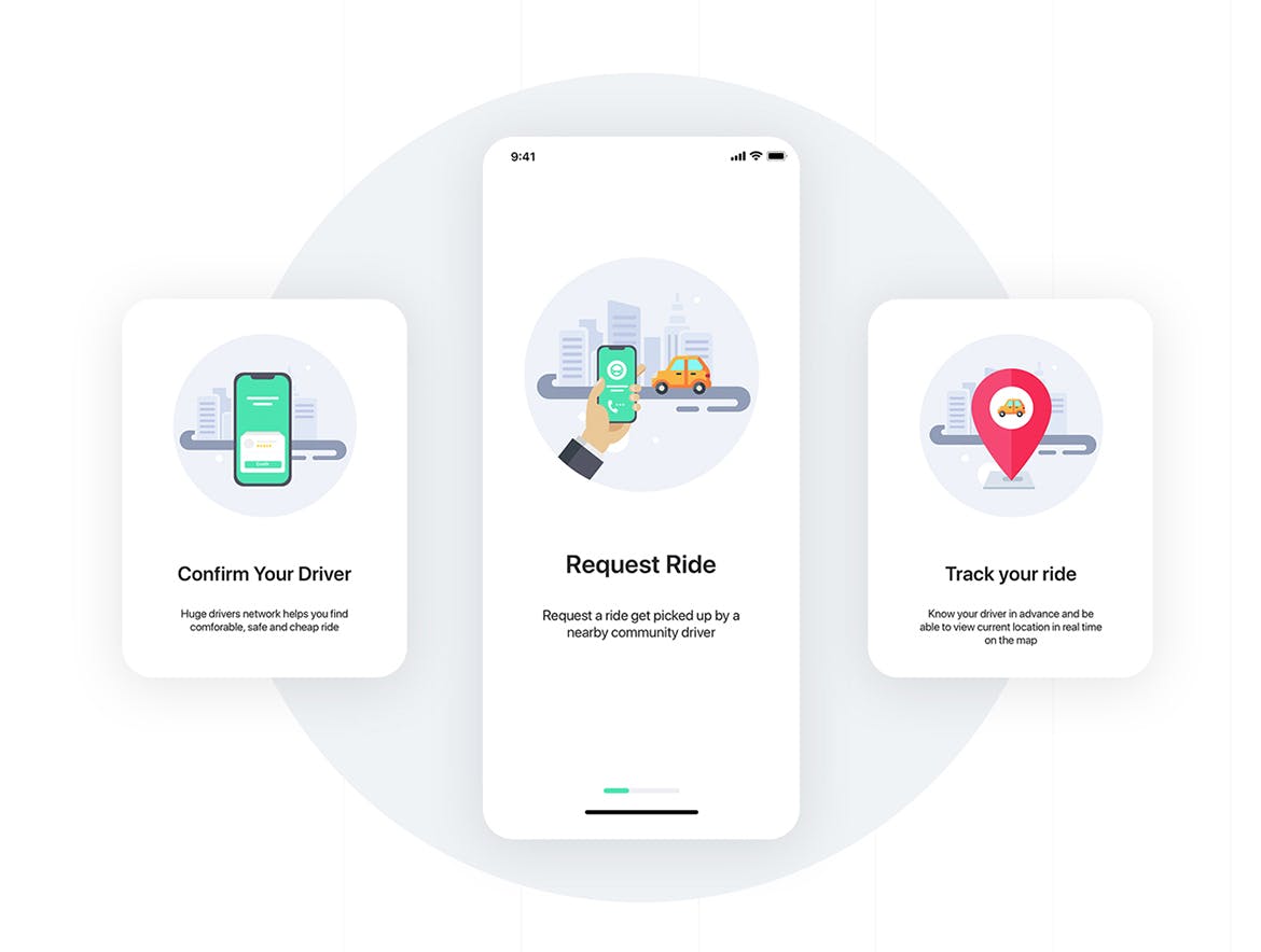 类Uber&滴滴出行叫车APP应用UI设计套件SKETCH模板 ABER – Taxi Booking App UI Kit for Sketch插图(4)