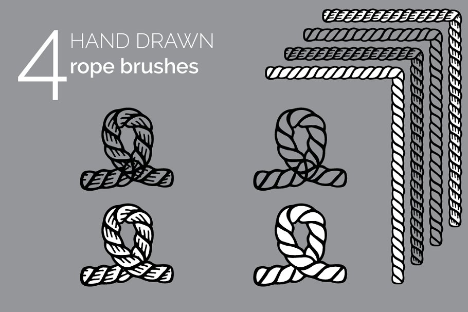 4款手绘老式绳索形状AI笔刷 4 Hand Drawn Vintage Rope Brushes插图1