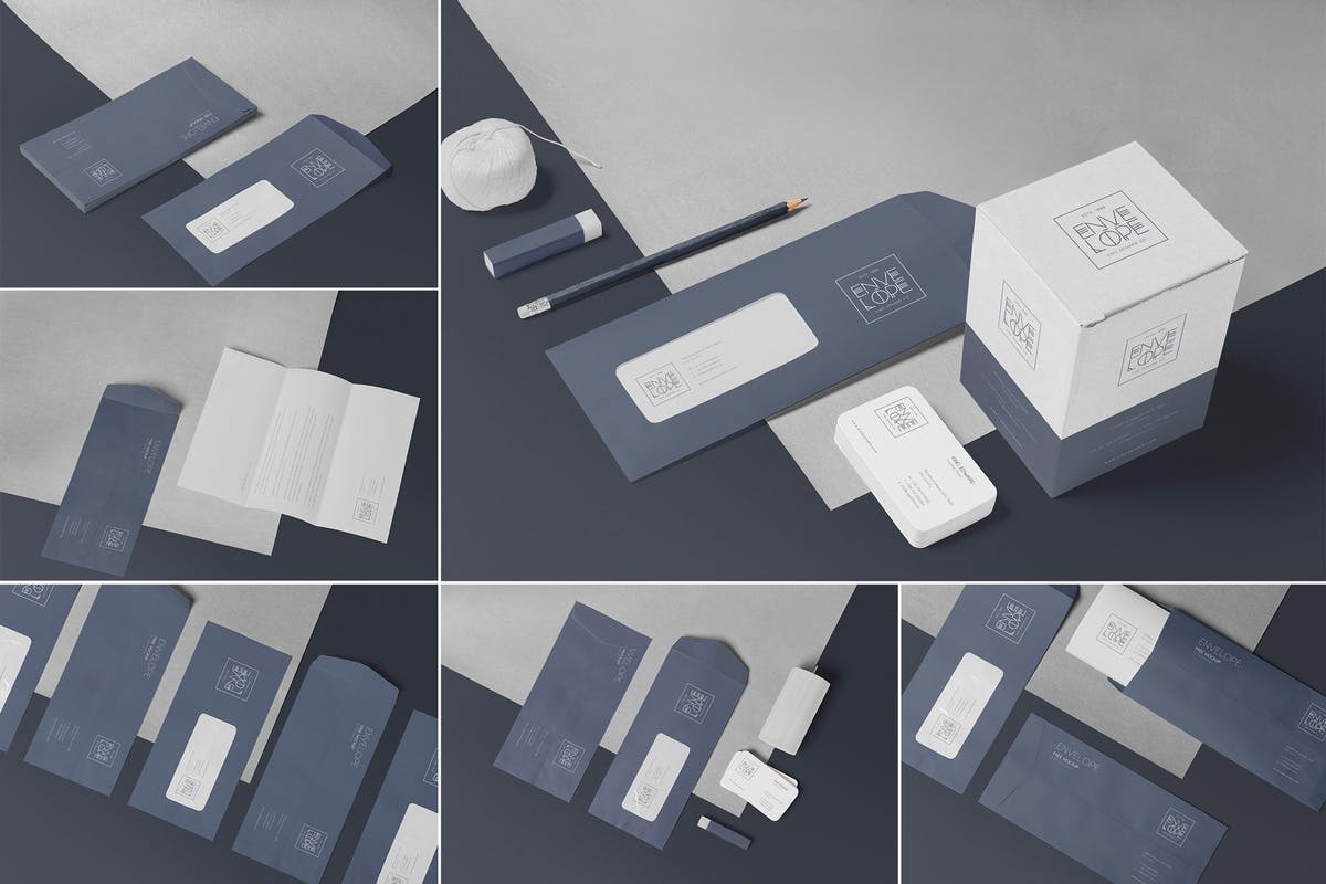 6款企业品牌VI设计展示信封&信纸样机模板 6 Envelope & Letter Mockups插图
