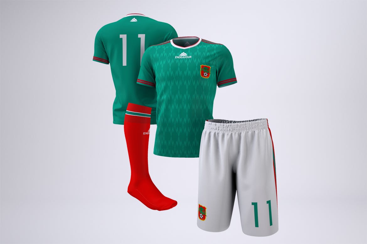 足球队服设计效果图预览样机 Soccer or Football Uniform Mock-Up插图1