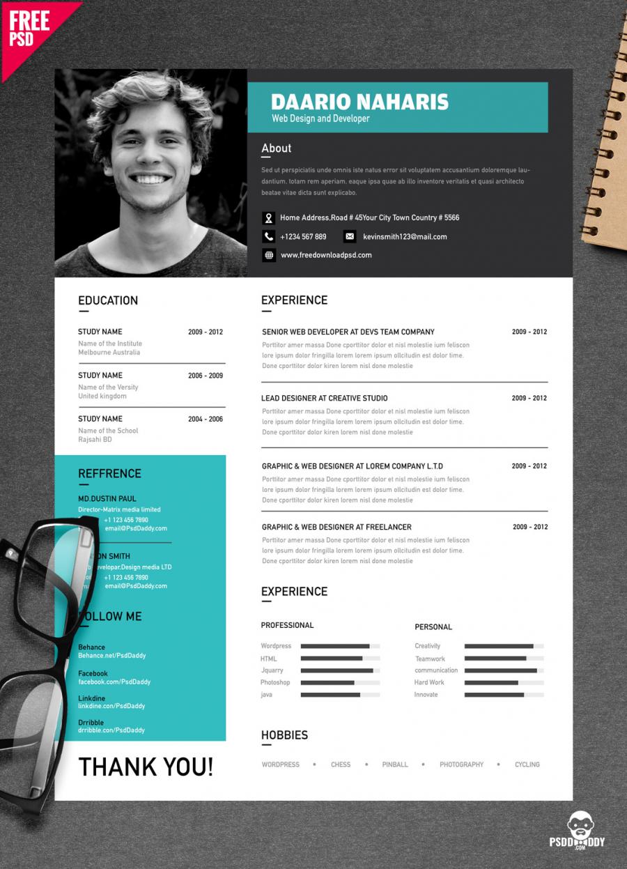 简洁的大方的简历模板 Simple Resume Design Free PSD插图
