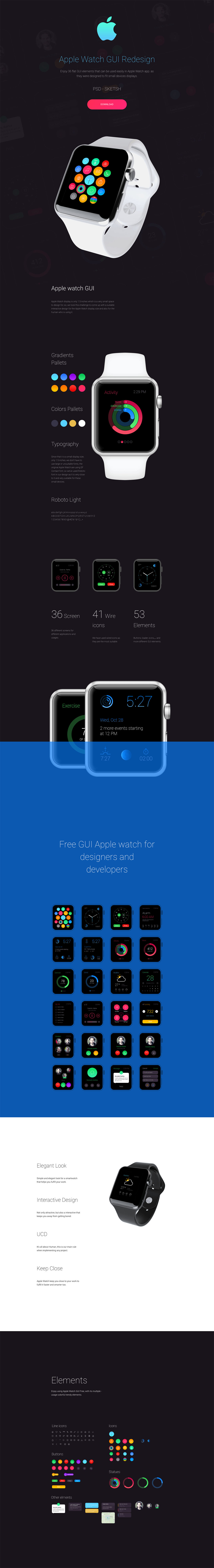 苹果手表穿戴设备 UI 套件 Apple Watch GUI Redesign（界面+图标+元素）插图