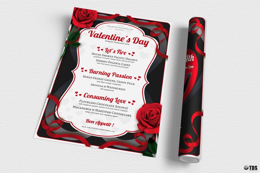 情人节主题传单活动目录PSD模板v8 Valentines Day Flyer+Menu PSD V8插图2