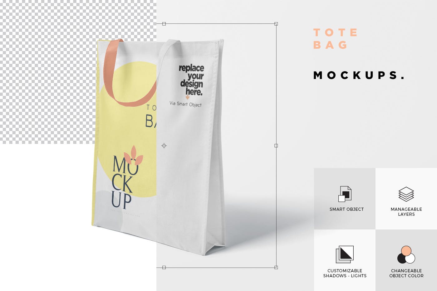 4个购物手提包购物袋外观设计效果图样机 4 Tote Bag Mockups插图(4)