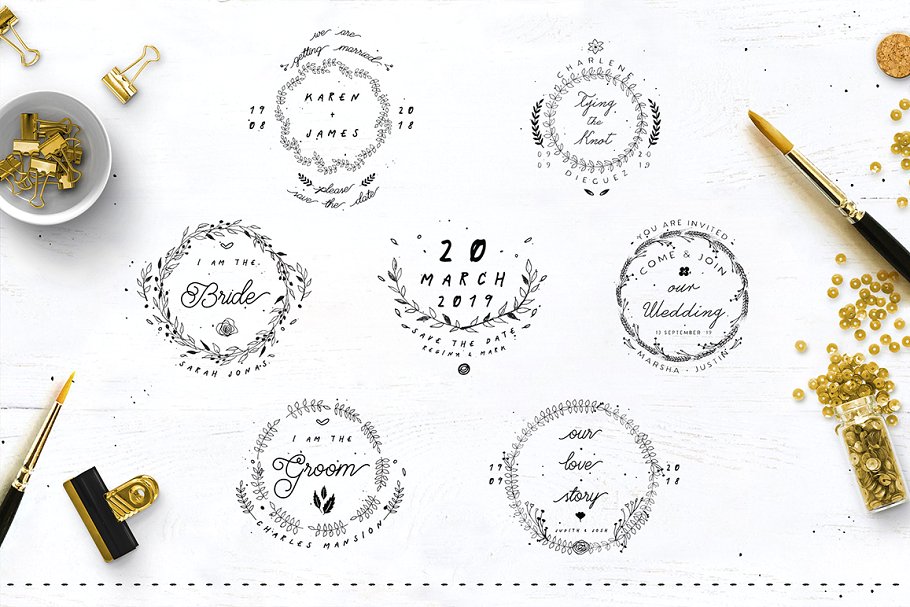 30款预留时间花环徽章Logo模板 30 Save the Date Wreath Logo插图(2)