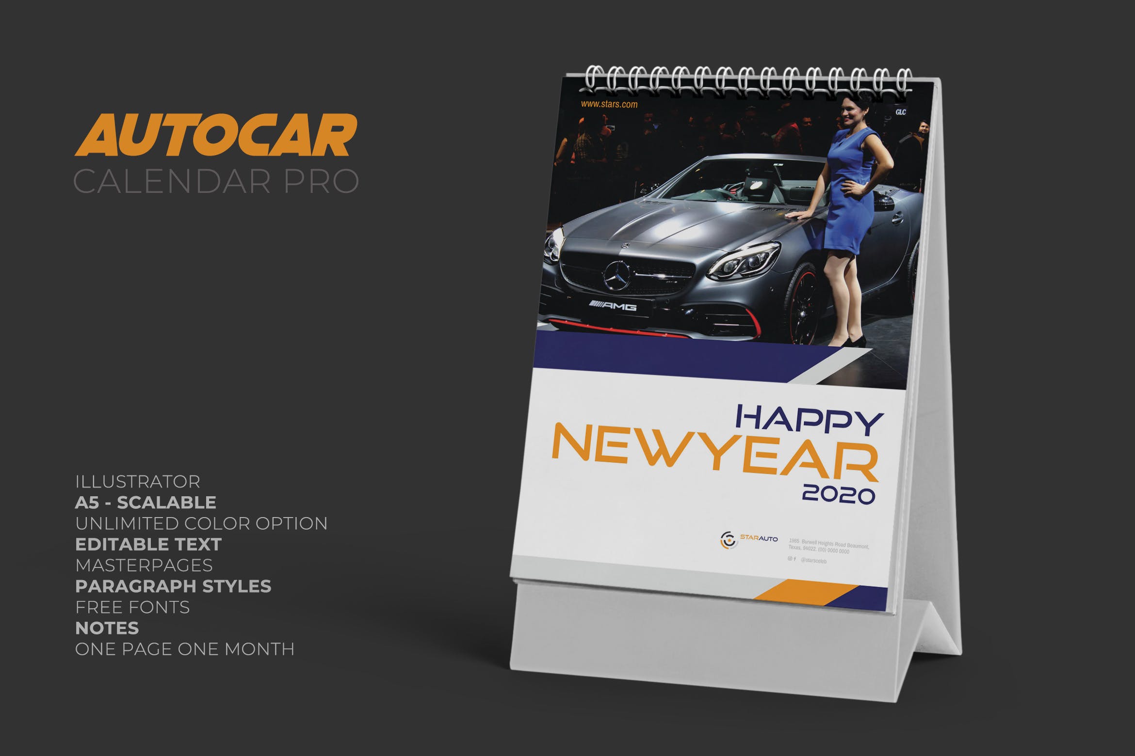 汽车经销商日历定制设计2020年活页台历设计模板 2020 Auto Car Calendar Pro插图
