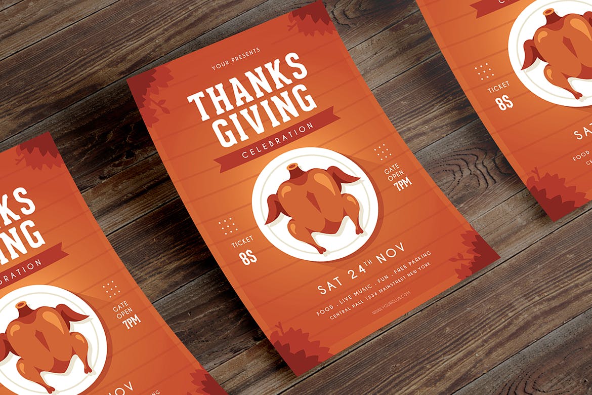 感恩节美食节海报传单模板 Thanksgiving Flyer插图2