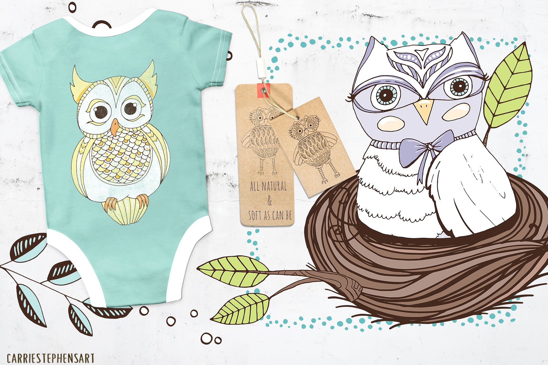可爱猫头鹰矢量剪切画素材 Cute Owl Graphics Set插图(2)