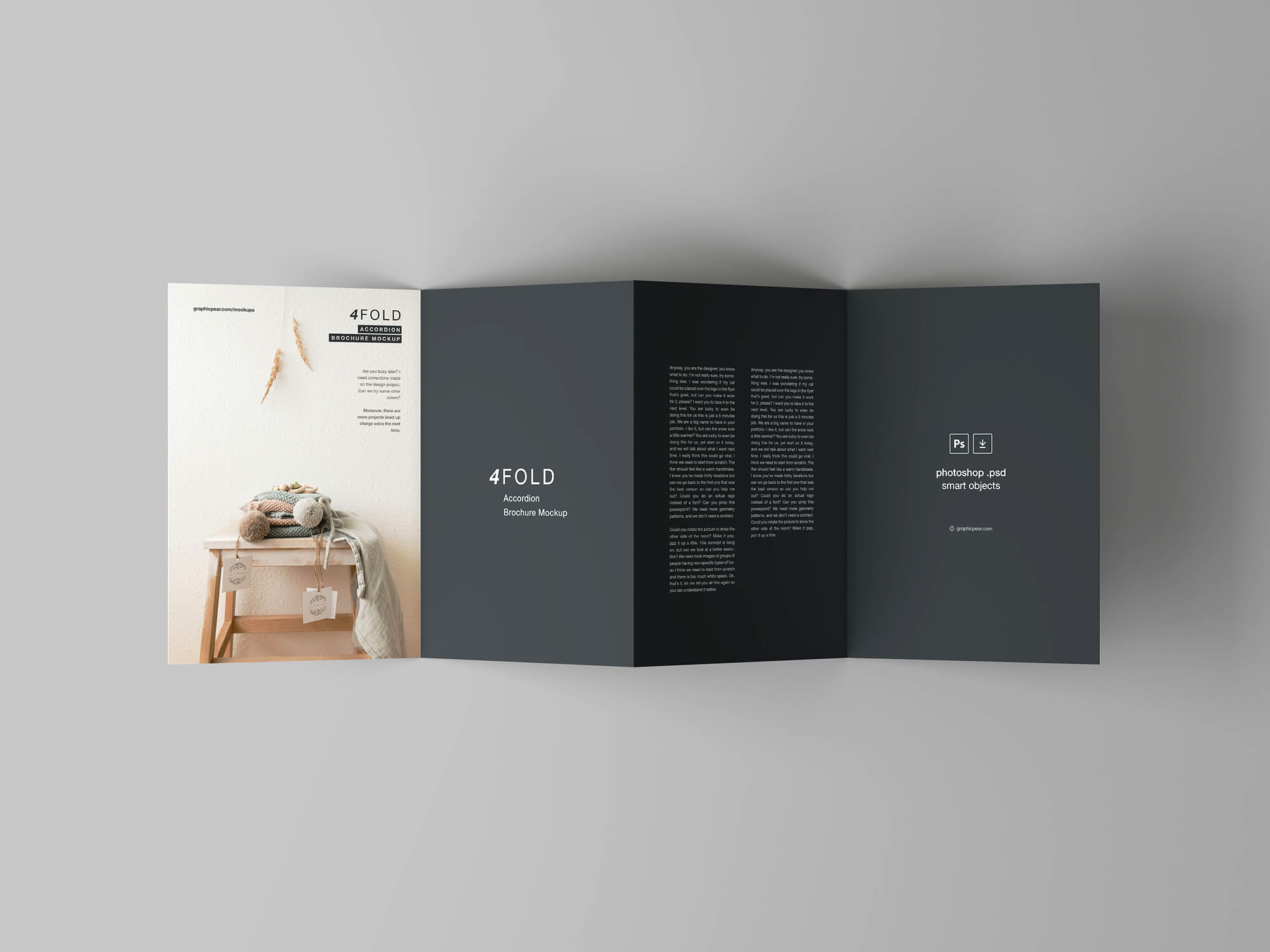 四折页风琴式传单设计效果图样机模板 4 Fold Accordion Brochure Mockup插图