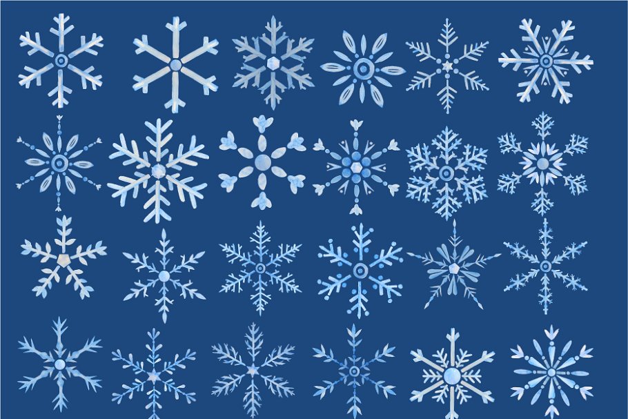 手绘水彩雪花剪贴画合集 Watercolor Snowflake Clipart插图3