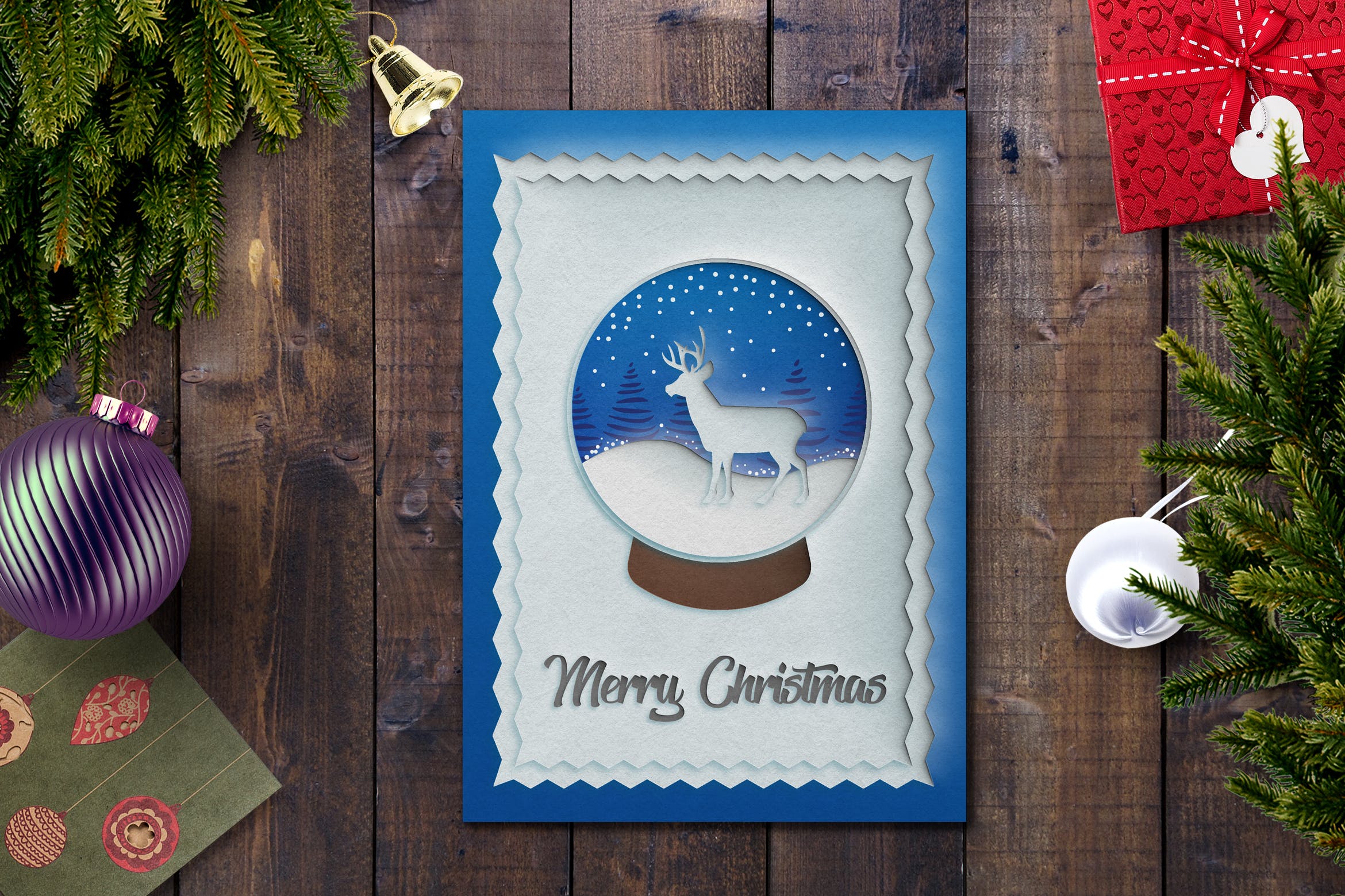 立体剪纸艺术风格圣诞节贺卡设计模板 Christmas Card Template插图