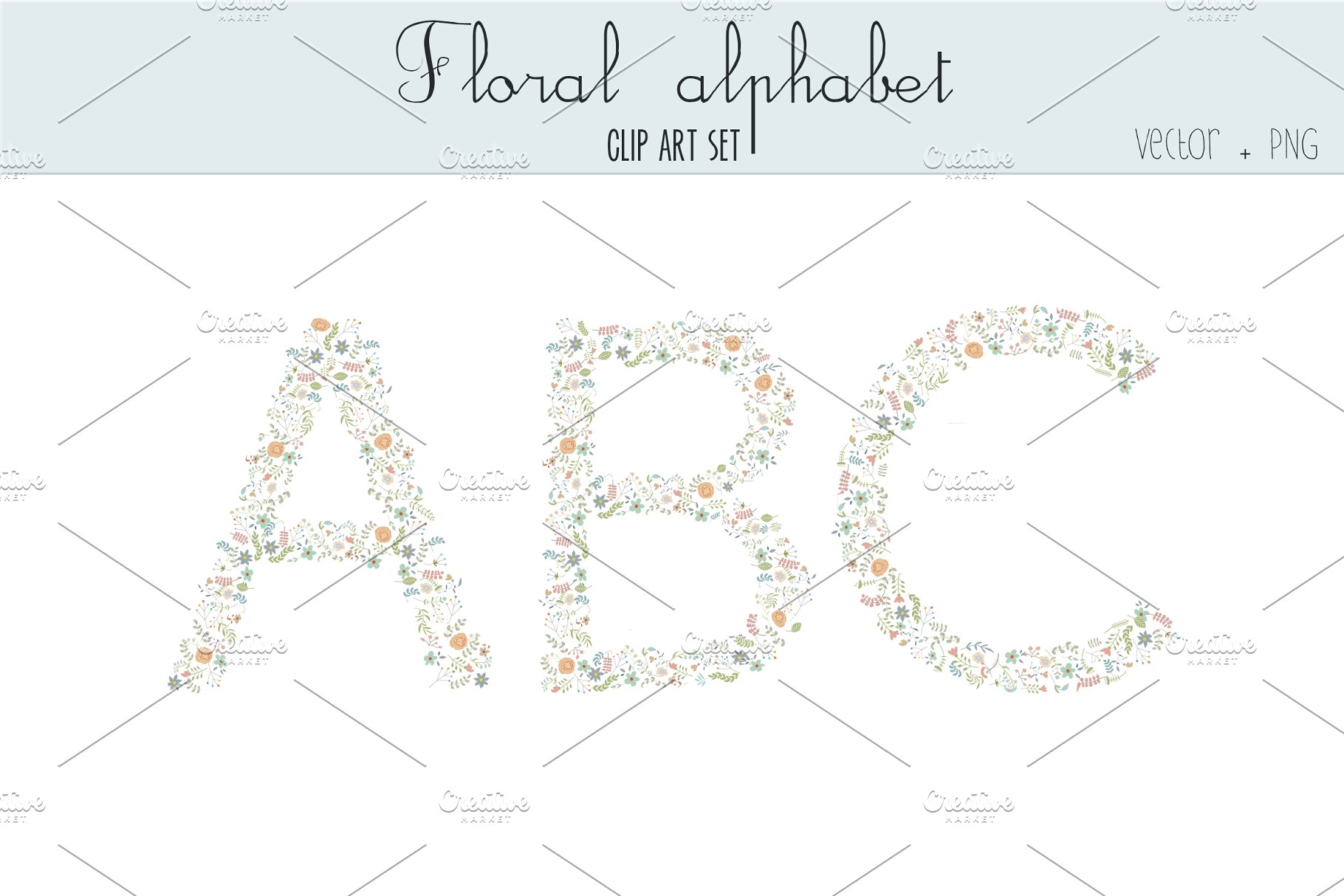 漂亮的手绘水彩花卉字母表剪贴画 Floral alphabet clip art插图