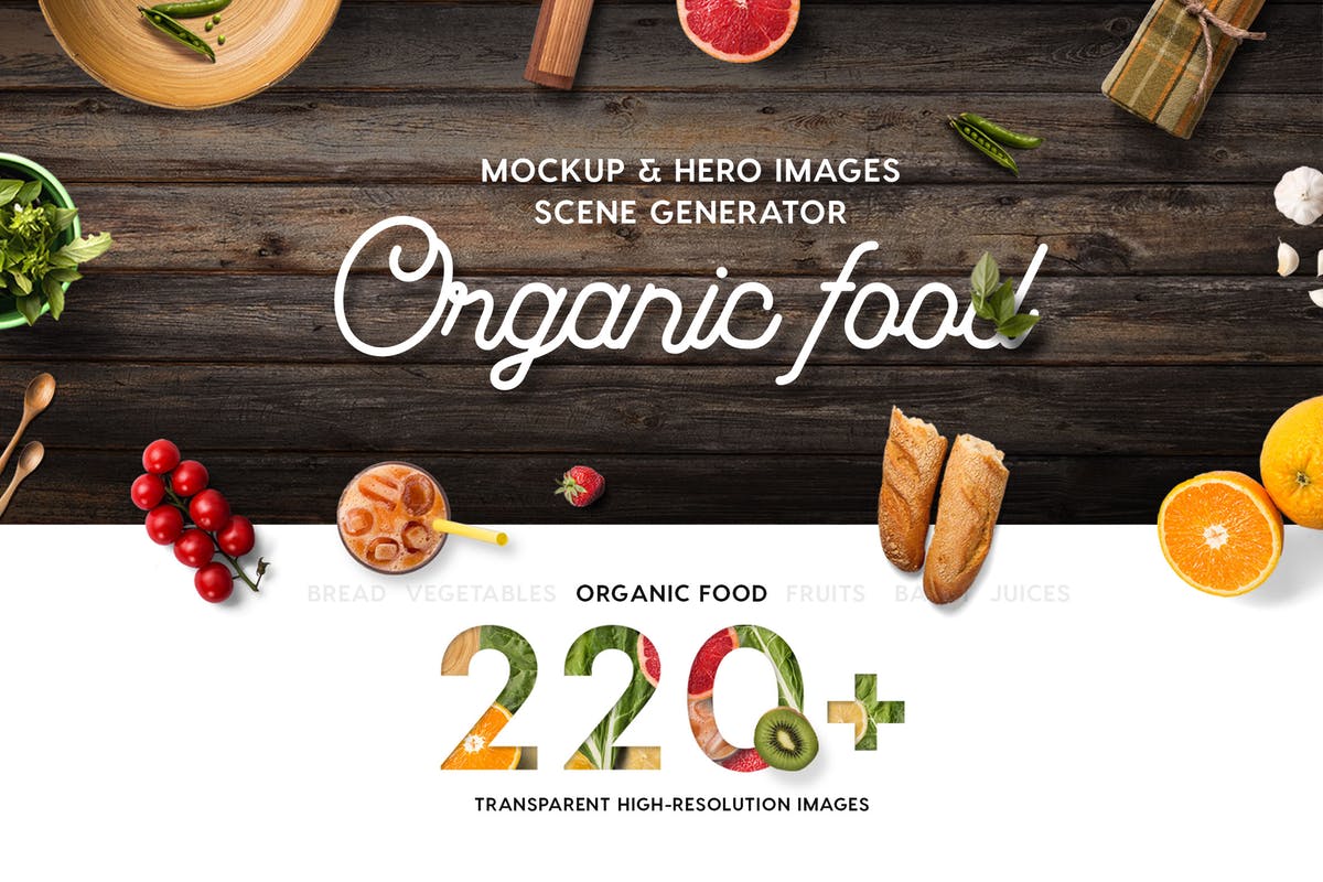 有机食品样机及巨无霸Hero场景模板 Organic Food Mockup & Hero Images Scene Generator插图