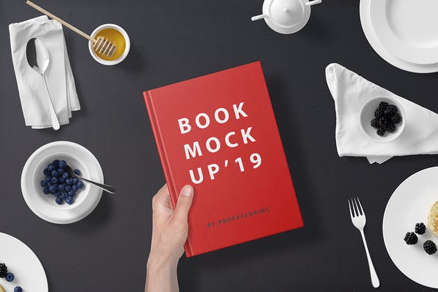 早餐餐桌硬纸封面书精装图书样机 Hard Cover Book Mockup – Breakfast Set插图(8)