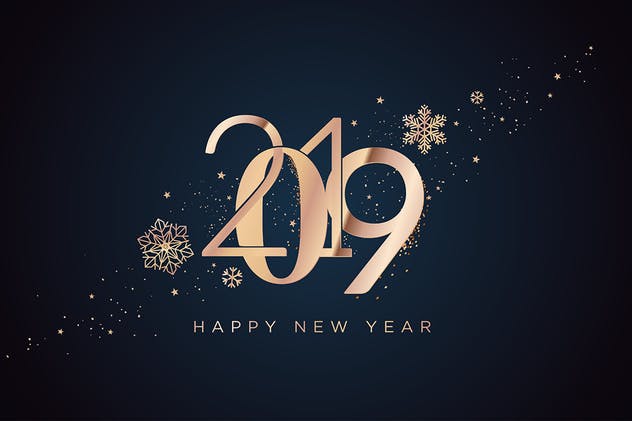 2019年金箔数字图形新年贺卡海报设计模板 Business Happy New Year 2019 Greeting Card插图1