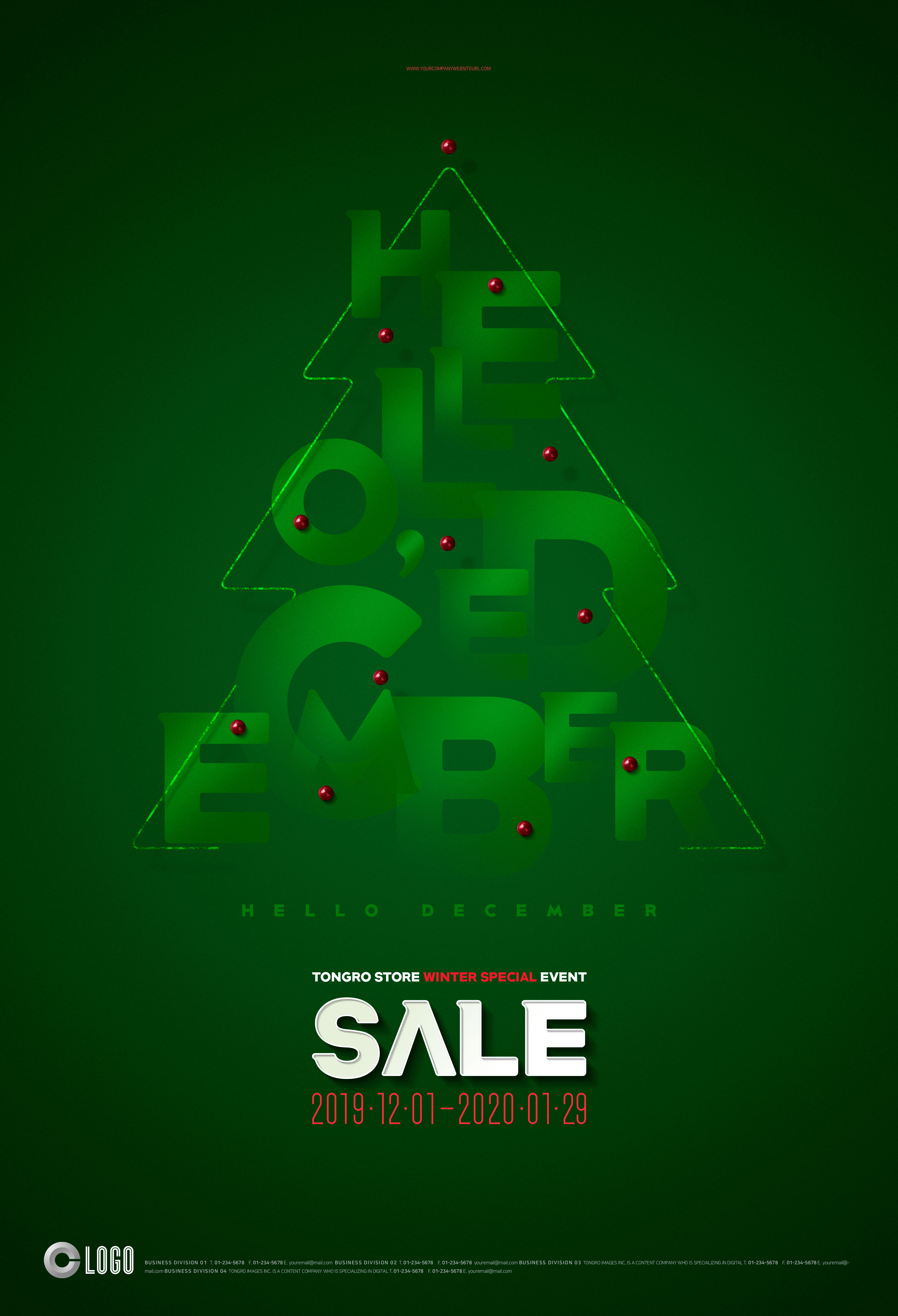 创意绿色圣诞树节日销售促销海报/传单psd模板插图