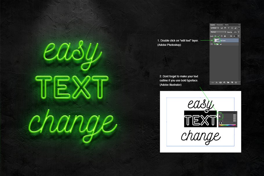 绿色逼真霓虹灯风格字体PS图层样式 Neon text effect插图(3)