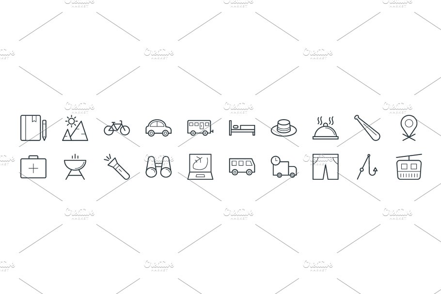 75+旅游交通行程矢量线型图标 75+ Travel Vector Icons插图(2)