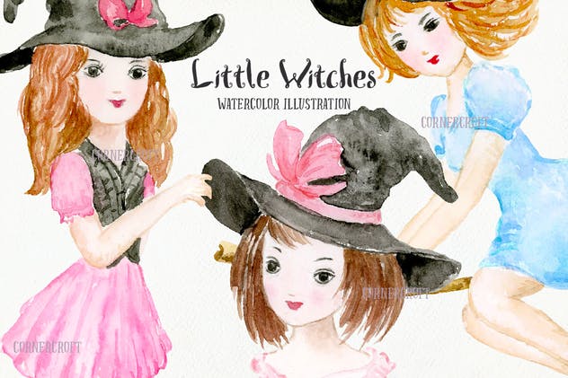 小女巫水彩元素设计套装 Little Witches Design Kit Watercolor插图(5)