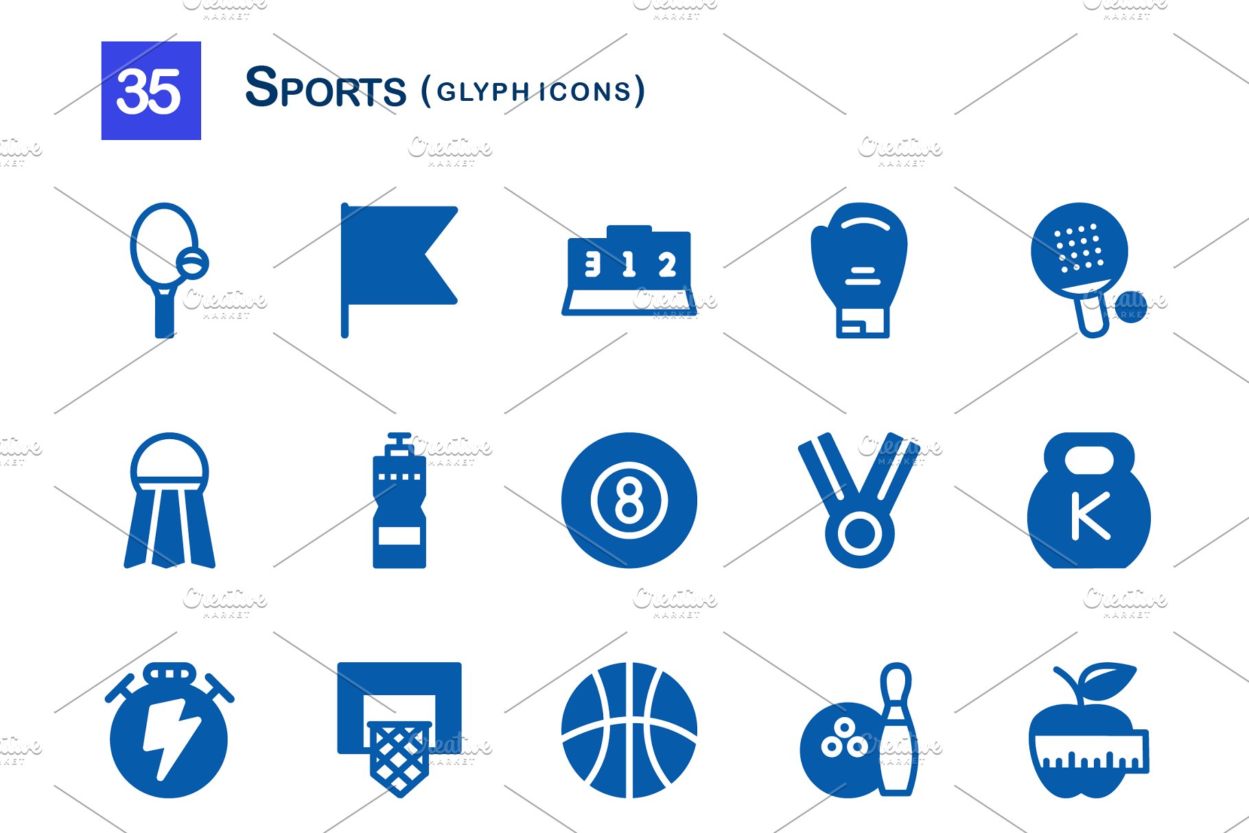 35枚体育运动标志字体图标 35 Sports Glyph Icons插图(1)