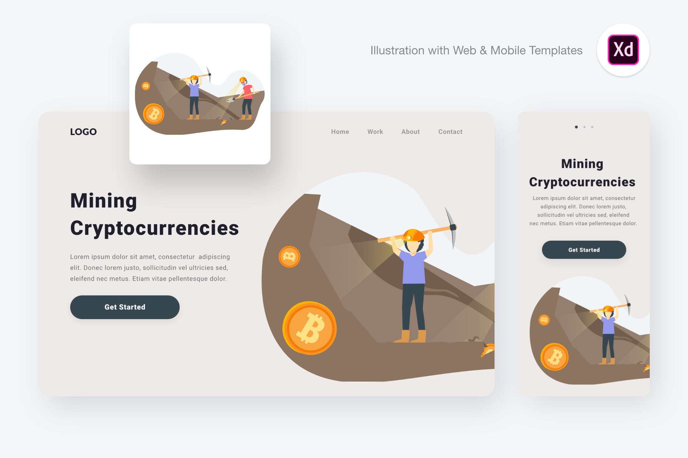 加密货币挖矿主题概念插画设计素材[XD&SVG] Mining Cryptocurrencies Illustration (XD & SVG)插图