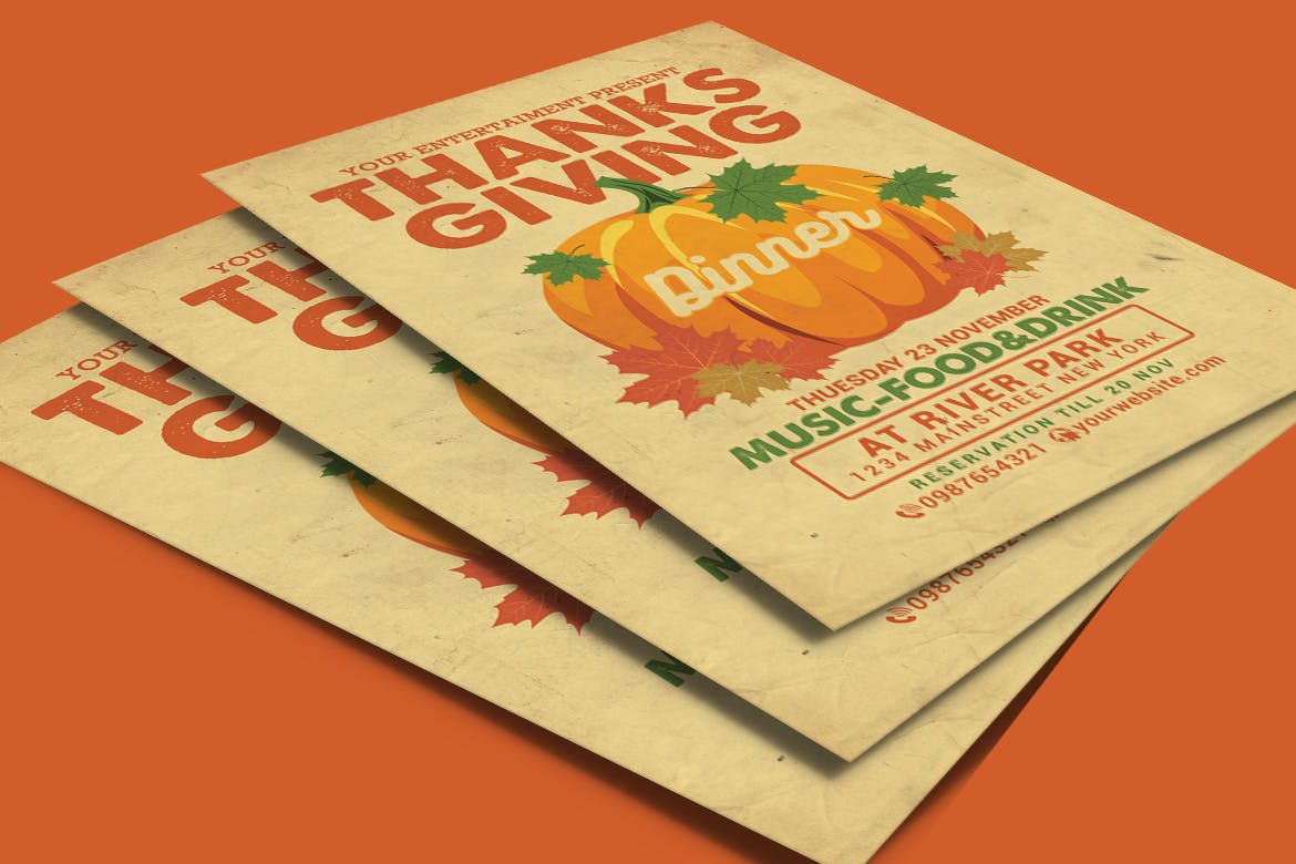 复古设计风格感恩节晚宴活动海报传单设计模板 Thanksgiving Dinner Flyer插图(3)