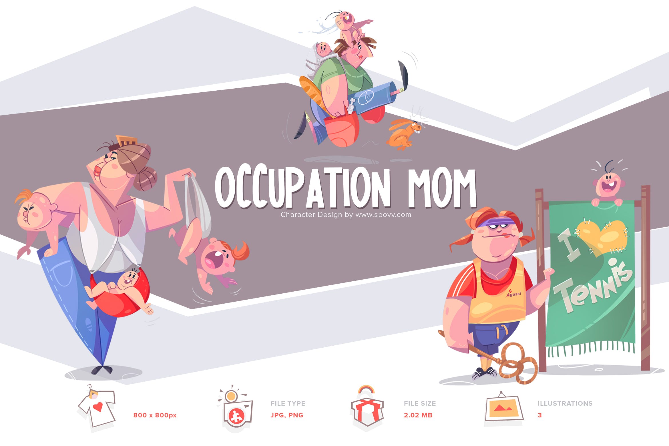 职业妈妈手绘卡通形象设计PNG素材 Occupation Mom插图