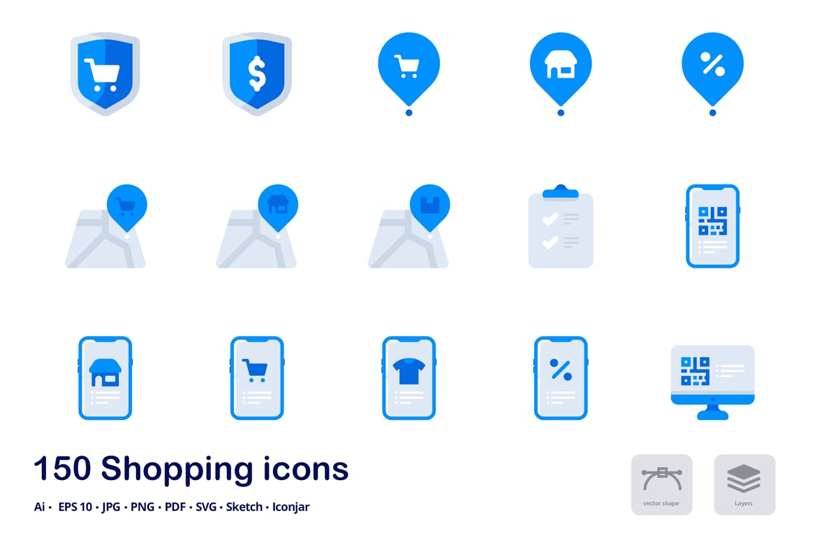 150枚购物&电子商务主题双色调扁平化图标素材 Shopping and E-commerce Accent Duo Tone Icons插图(2)