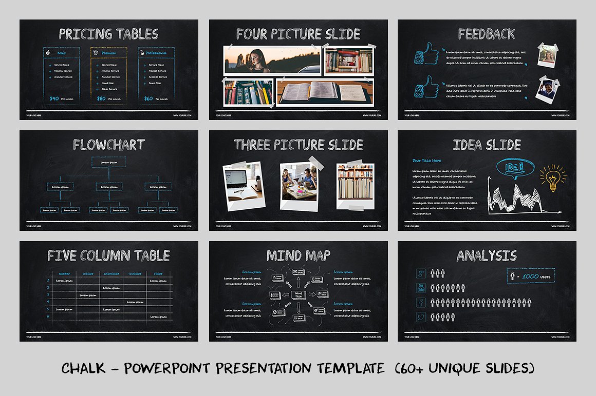 60+独特的粉笔效果PowerPoint演示模板下载Chalk – Powerpoint Template[ppt,pptx]插图(4)