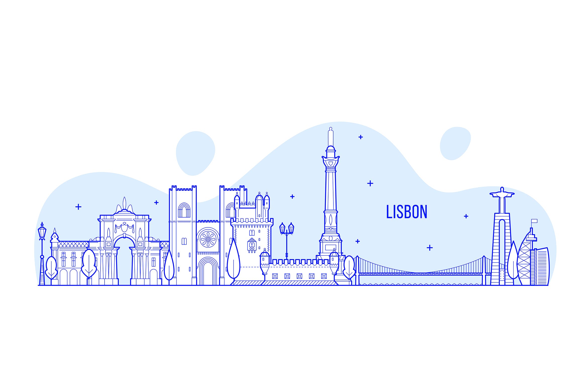 葡萄牙里斯本城市天际线轮廓线矢量图形素材 Lisbon skyline, Portugal插图