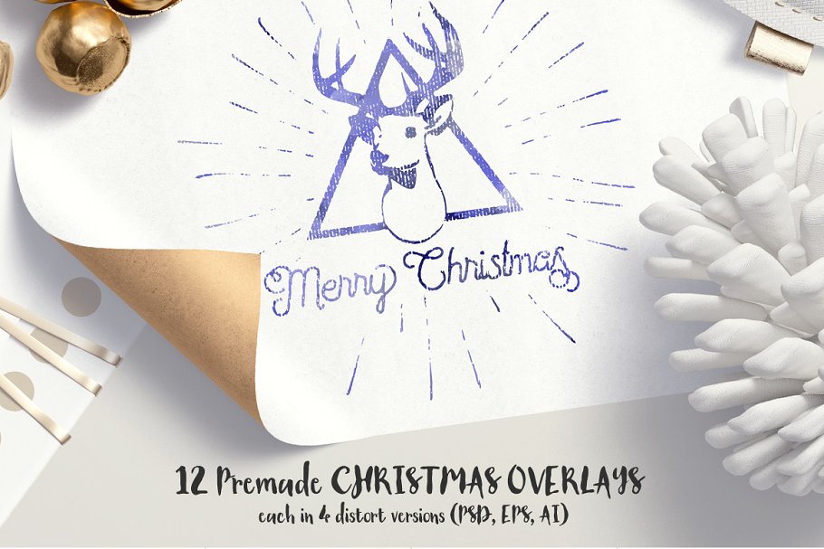 圣诞节主题设计工具包[图层样式&笔刷] Christmas Overlays Creator 154+插图4