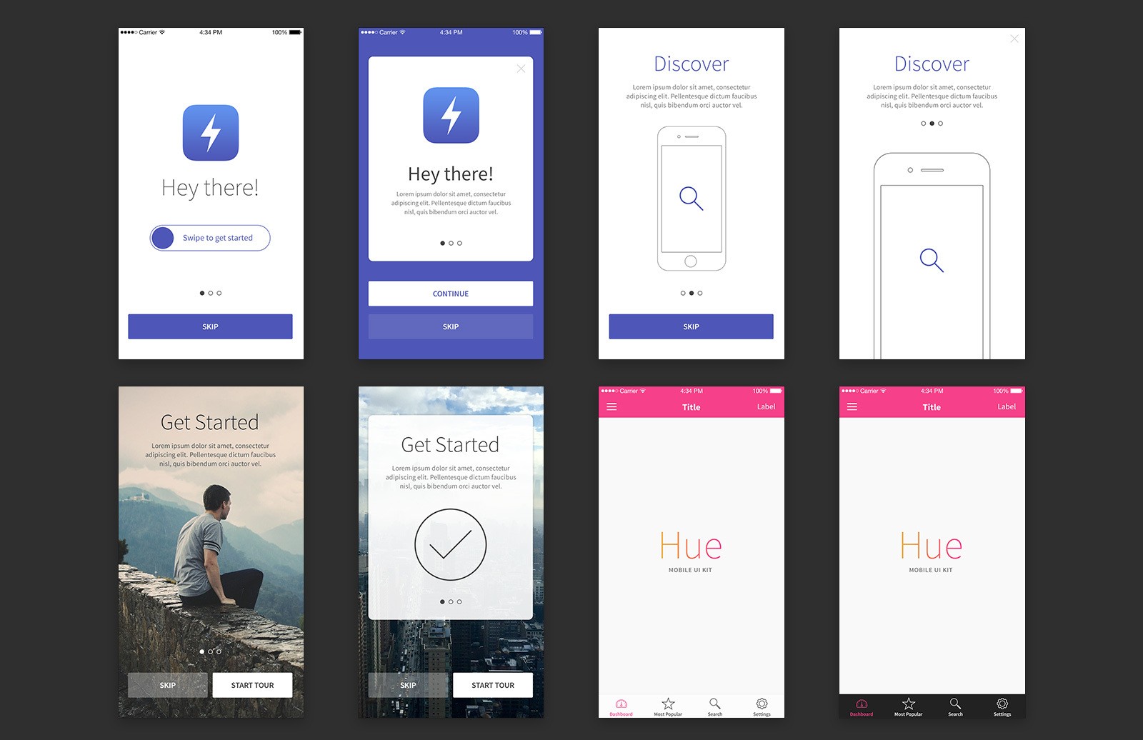 iOS&Android 移动应用 UI 套件组合 Hue – 44 Screens for iOS App Design [PSD, Sketch]插图(1)