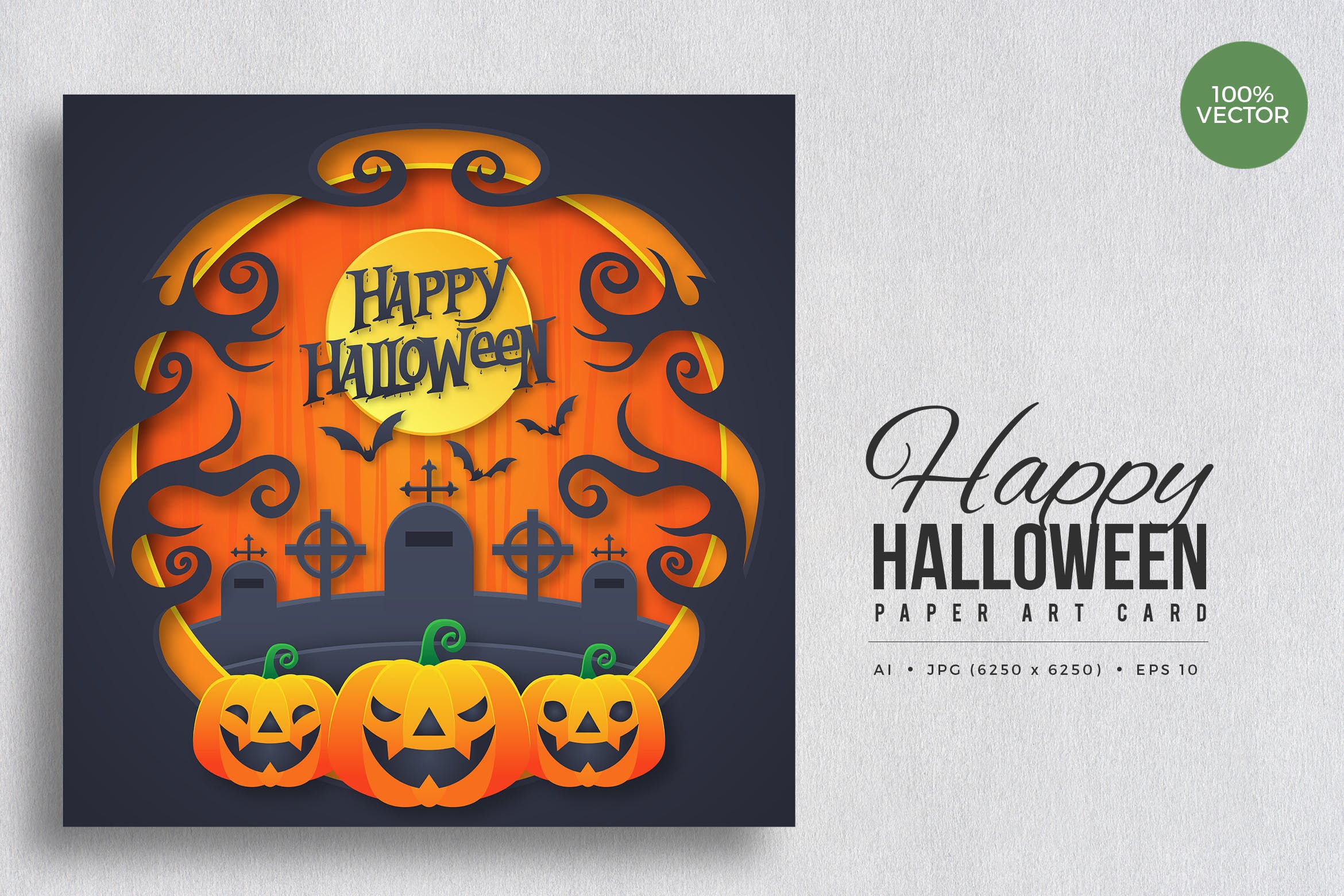 万圣节促销活动卡片设计模板素材v3 Happy Halloween Paper Art Vector Card Vol.5插图