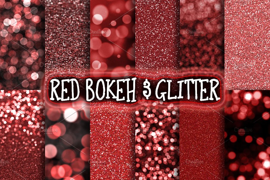 红宝石色调散景闪光背景 Red Bokeh & Glitter Backgrounds插图