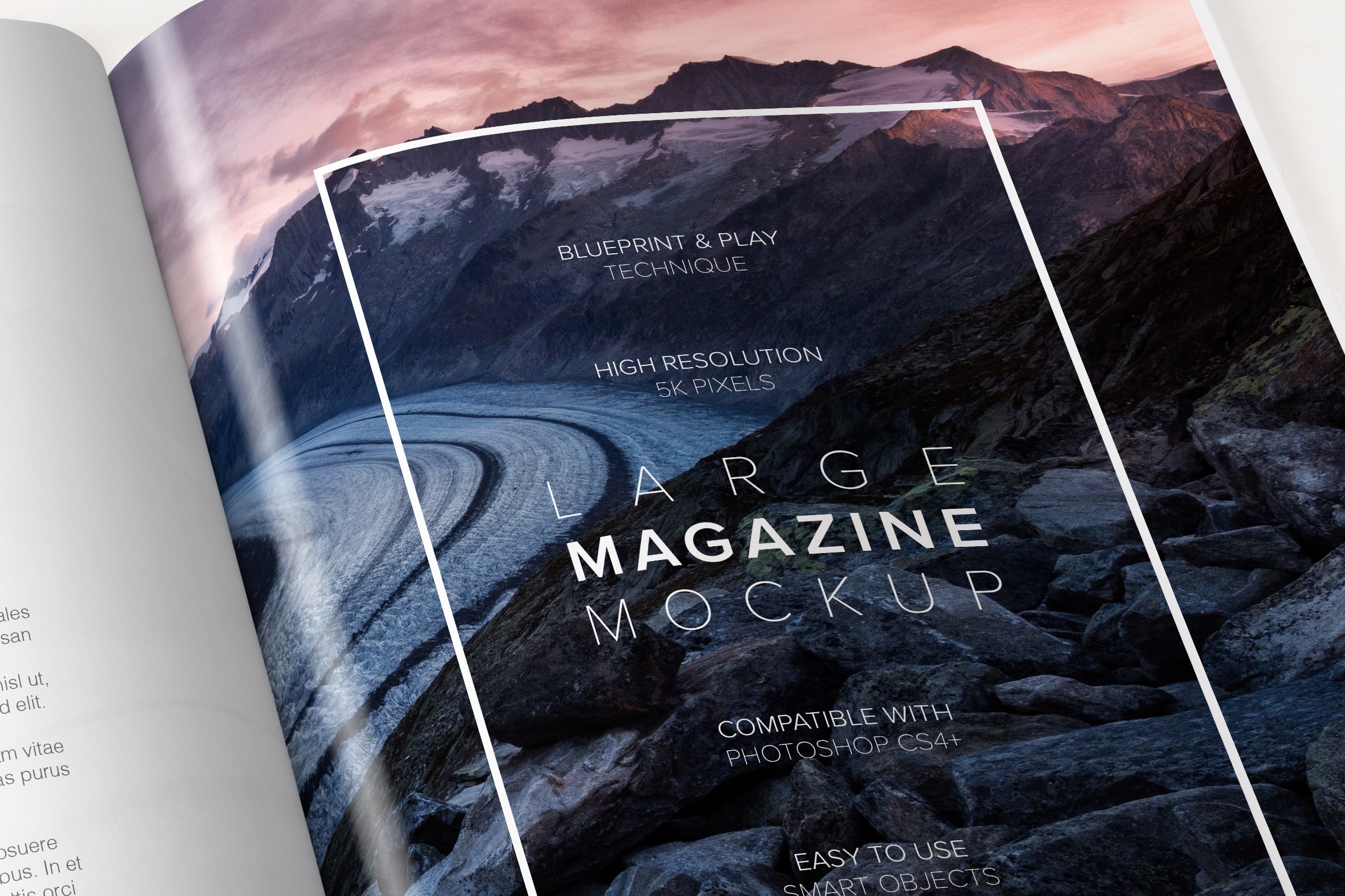 大型杂志内页版式设计印刷效果图样机 Large Magazine Spreads Mockup插图(4)