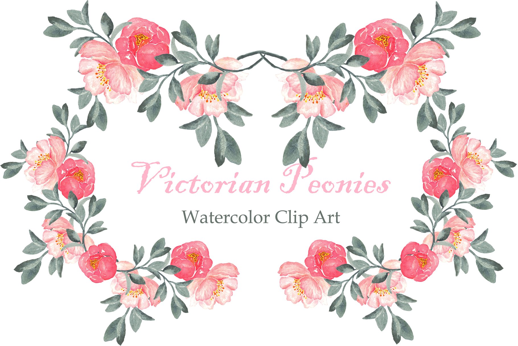 维多利亚时代水彩艺术牡丹剪贴画素材 Peony Victorian Watercolor Clipart插图(2)