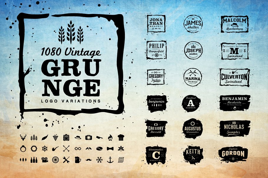 复古怀旧磨损风徽章Logo模板 Vintage and Grunge Logo Creator插图