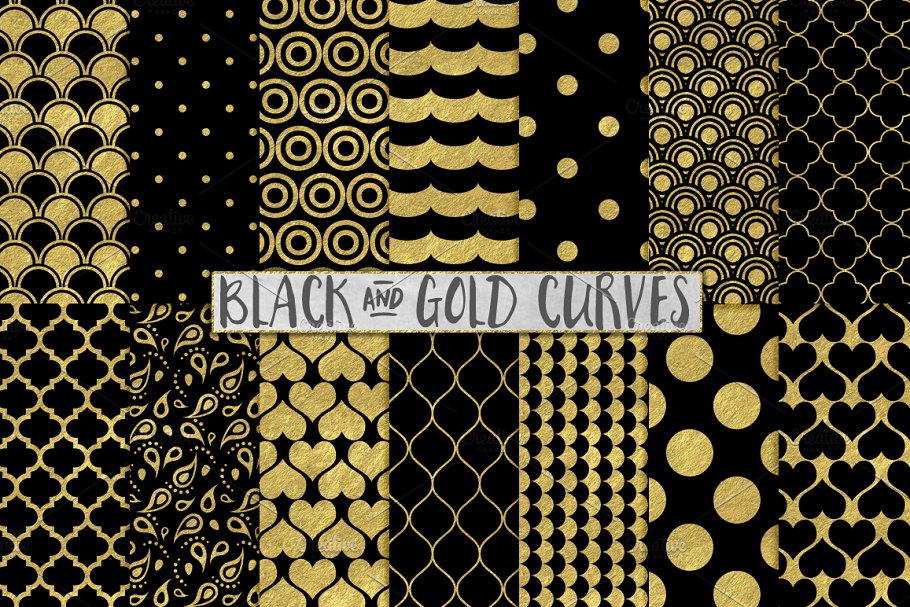 金箔黑金背景曲线形状图案 Black and Gold Foil Backgrounds插图