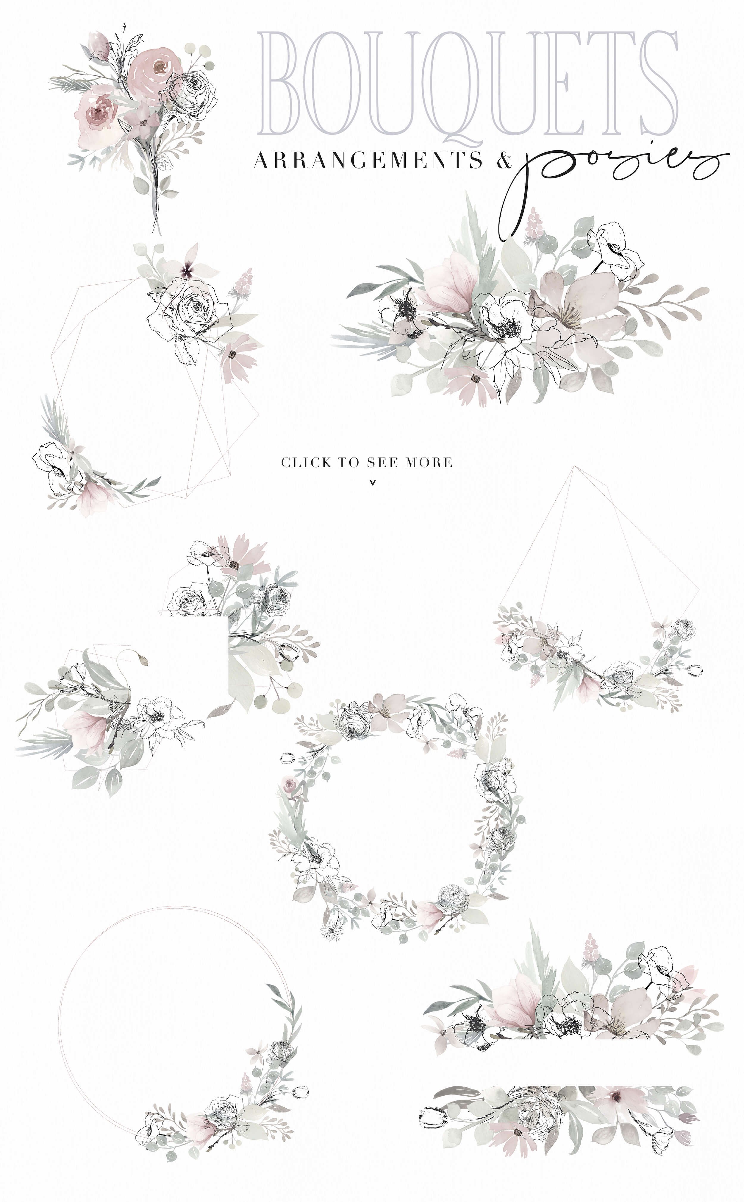 淡雅手绘素描花卉剪贴画 Bloom & Flourish – Floral Clipart插图1