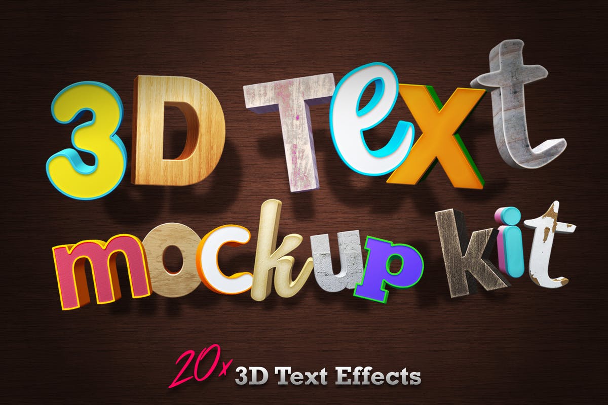 不同风格3D立体文字特效样式智能样机模板 3D Text Mockup Kit插图
